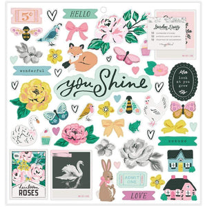 Scrapbooking  Maggie Holmes Garden Party Chipboard Stickers 12"X12" Icons & Phrase Chipboards