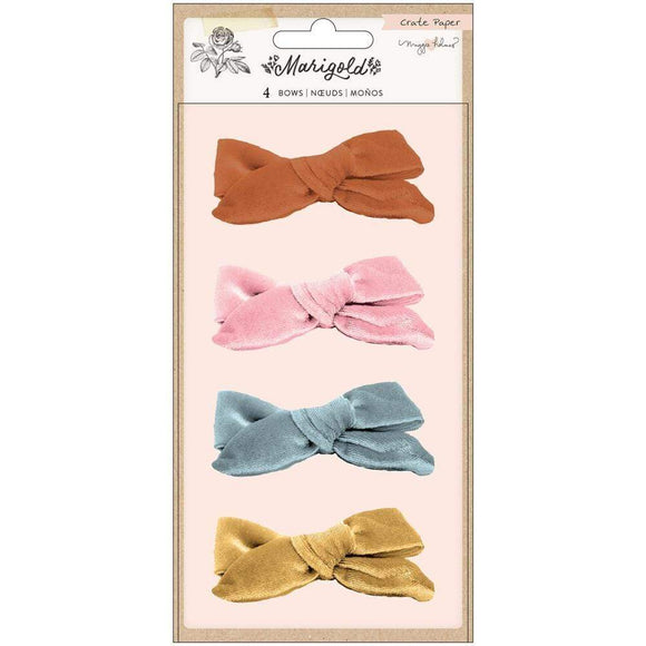 Scrapbooking  Maggie Holmes Marigold Adhesive Velvet Bows 4/Pkg Chipboards