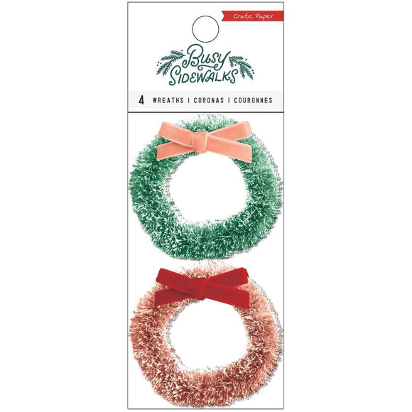 Scrapbooking  Busy Sidewalks Bottle Brush Wreaths 4/Pkg Embellishments