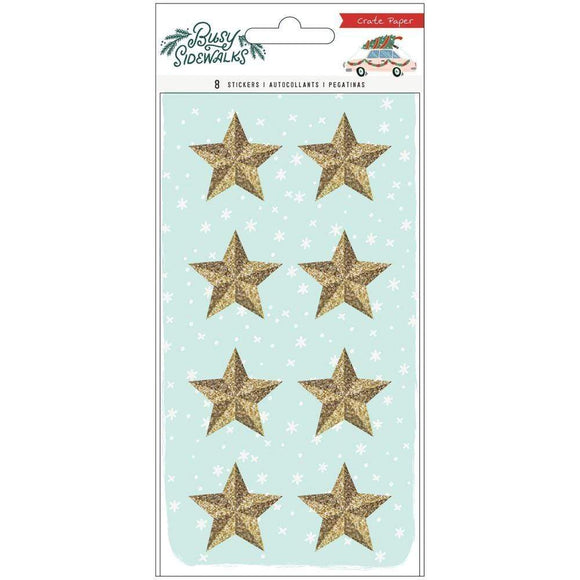 Scrapbooking  Busy Sidewalks Resin Stickers 8/Pkg Stars W/Gold Glitter Embellishments