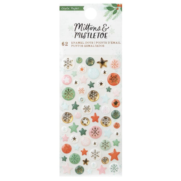 Scrapbooking  Crate Paper Mittens & Mistletoe Enamel Dots 62/Pkg Embellishments