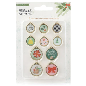 Scrapbooking  Crate Paper Mittens & Mistletoe Epoxy Charms 10/Pkg Embellishments