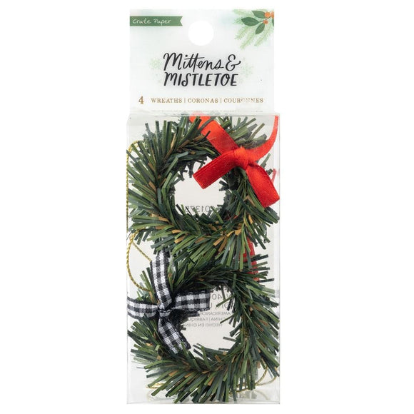 Scrapbooking  Crate Paper Mittens & Mistletoe Wreaths 4/Pkg Embellishments