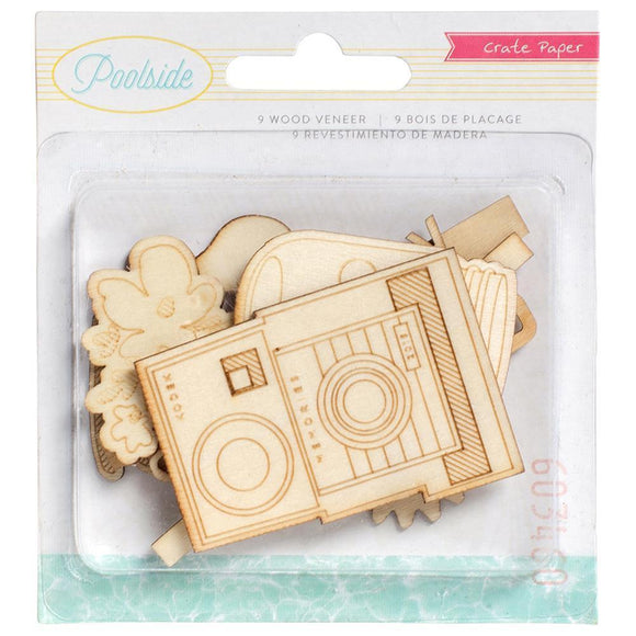 Scrapbooking  Poolside Wood Veneer Shapes 9/Pkg Embellishments