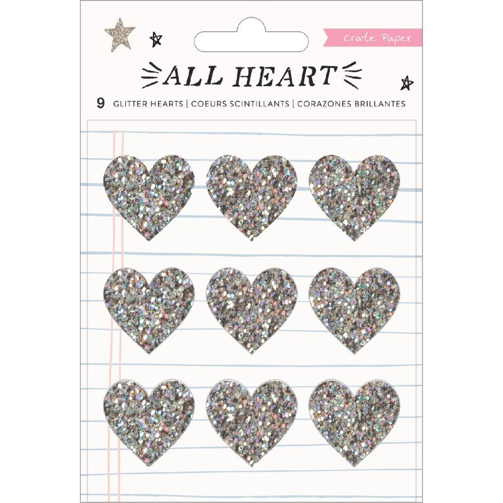 All Heart Acrylic Stickers 9/Pkg Hearts W/Holographic Glitter