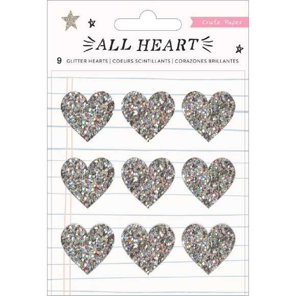 Scrapbooking  All Heart Acrylic Stickers 9/Pkg Hearts W/Holographic Glitter Paper 12x12