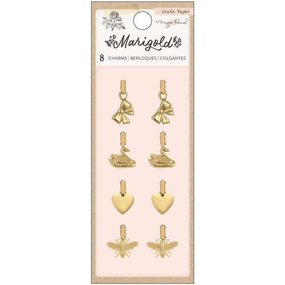 Scrapbooking  Maggie Holmes Marigold Charm Embellishments 8/Pkg Gold Icons Puffy Stickers