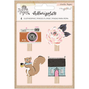 Scrapbooking  Maggie Holmes Marigold Wood Veneer Clothespins 4/Pkg Puffy Stickers