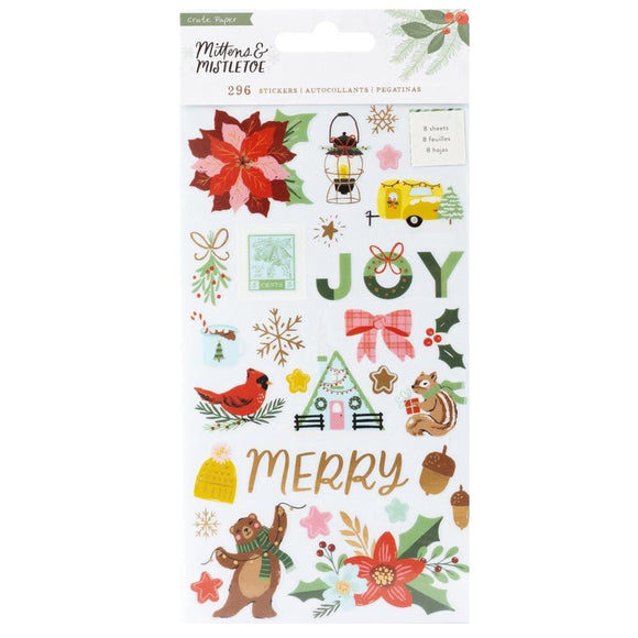 Scrapbooking  Crate Paper Mittens & Mistletoe Sticker Book 296/Pkg stickers