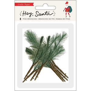 Scrapbooking  Hey Santa Faux Pine Branch W/Paper Stem 8/Pkg stickers