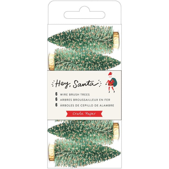 Scrapbooking  Hey Santa Wire Brush Small Tree 6/Pkg Green W/Gold Glitter stickers