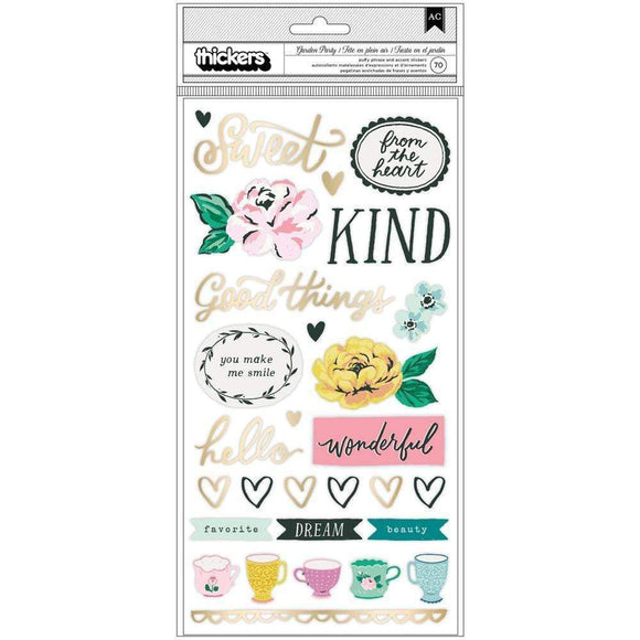Scrapbooking  Maggie Holmes Garden Party Thickers Stickers 70/Pkg Lovely Phrase & Icons/Puffy stickers