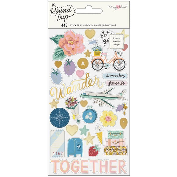 Scrapbooking  Maggie Holmes Round Trip Sticker Book Gold Foil Accents 446/Pkg stickers