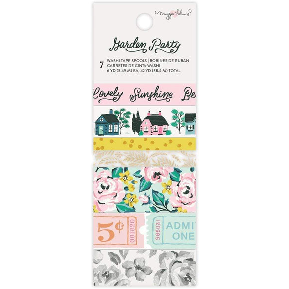 Scrapbooking  Maggie Holmes Garden Party Washi Tape 7/Pkg W/Gold Foil Accents Washi