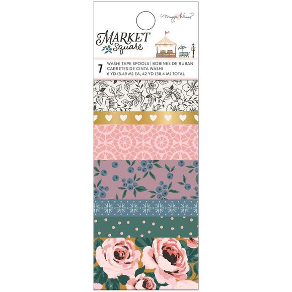 Scrapbooking  Maggie Holmes Market Square Washi Tape 7/Pkg W/Gold Foil Accents WASHI Tape