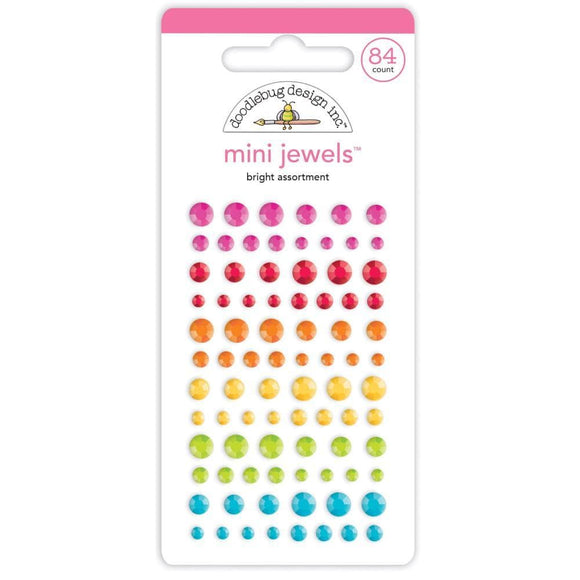 Scrapbooking  Doodlebug Adhesive Mini Jewels Bright Assortment 84pk Embellishments