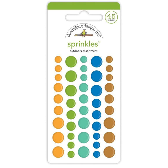 Scrapbooking  Doodlebug Sprinkles Adhesive Enamel Shapes Outdoors Assortment Embellishments