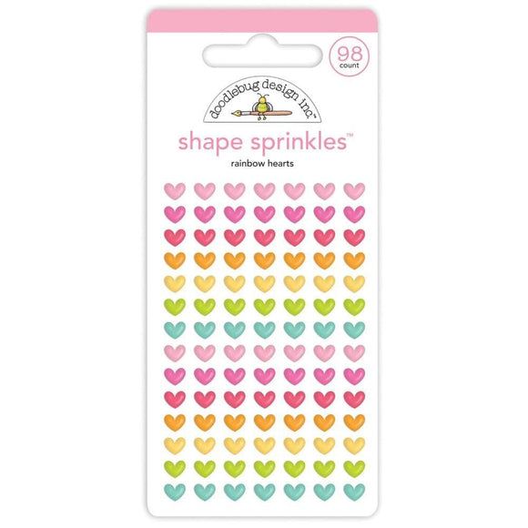 Scrapbooking  Doodlebug Sprinkles Adhesive Enamel Shapes Rainbow Hearts 98pk Embellishments