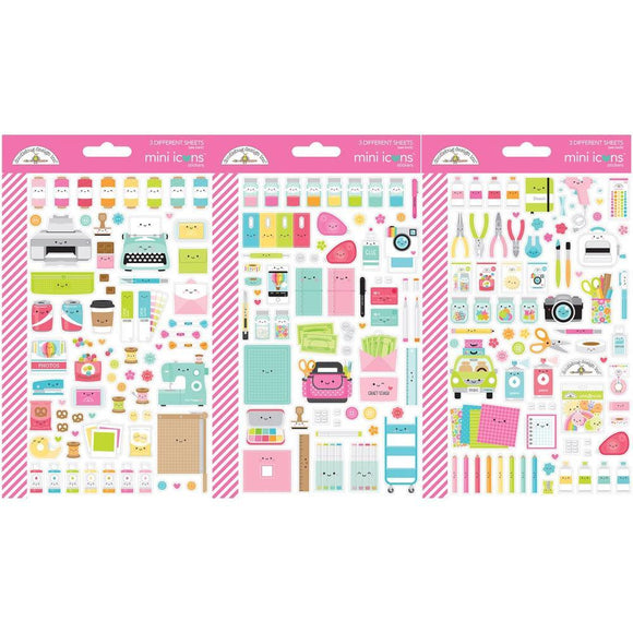 Scrapbooking  Cute & Crafty Mini Cardstock Stickers 3/Pkg Icons stickers