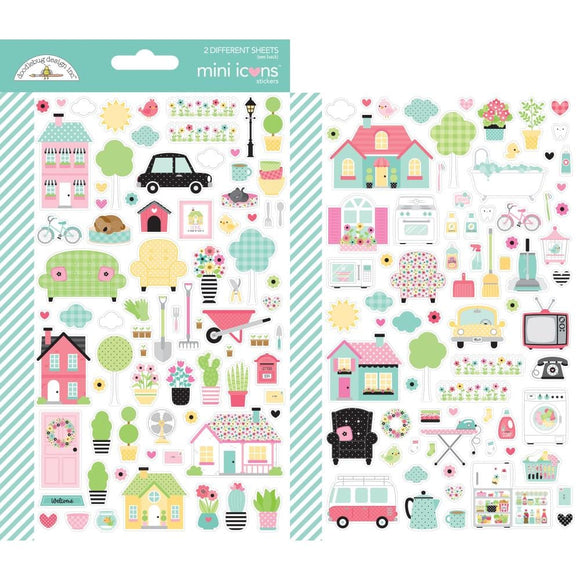 Scrapbooking  Doodlebug Mini Cardstock Stickers 2/Pkg My Happy Place Icons stickers