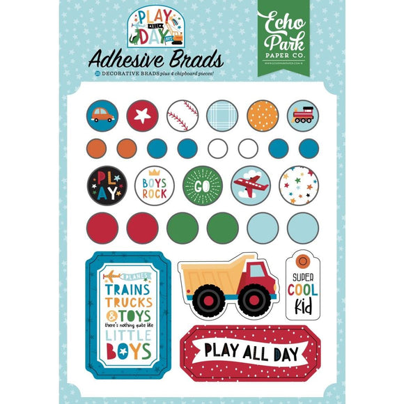 Scrapbooking  Echo Park Decorative Brads Play All Day Boy 25pk embellishments