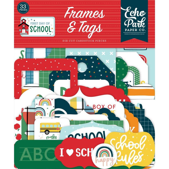 Scrapbooking  Echo Park Cardstock Ephemera 33/Pkg Frames and Tags, First Day Of School Ephemera
