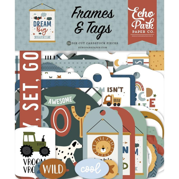 Scrapbooking  Echo Park Cardstock Ephemera 33/Pkg Frames & Tags, Dream Big Little Boy Ephemera