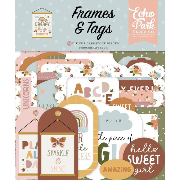 Scrapbooking  Echo Park Cardstock Ephemera 33/Pkg Frames & Tags, Dream Big Little Girl ephemera