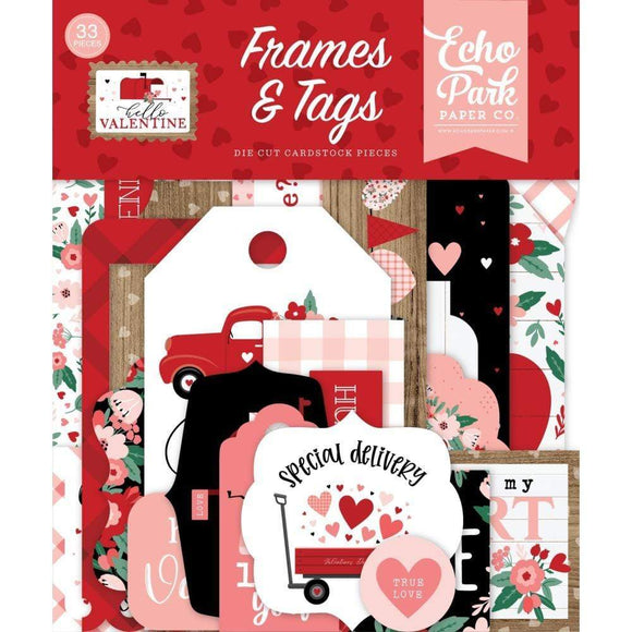 Scrapbooking  Echo Park Cardstock Ephemera 33/Pkg Frames & Tags, Hello Valentine Ephemera