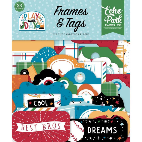 Scrapbooking  Echo Park Cardstock Ephemera 33/Pkg Frames & Tags, Play All Day Boy ephemera