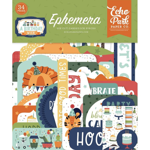 Scrapbooking  Echo Park Cardstock Ephemera 34/Pkg Icons, A Birthday Wish Boy Ephemera