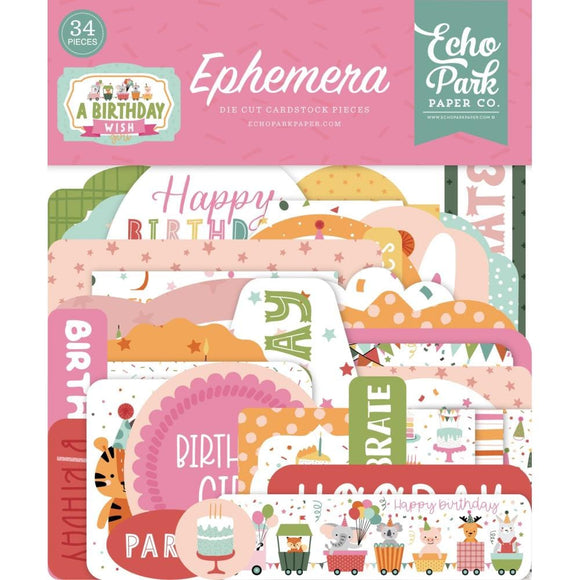 Scrapbooking  Echo Park Cardstock Ephemera 34/Pkg Icons, A Birthday Wish Girl Ephemera