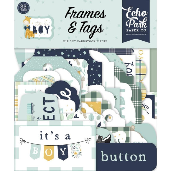 Scrapbooking  Echo Park It's A Boy Cardstock Ephemera 33/Pkg Frames & Tags Ephemera