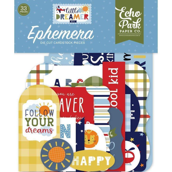 Scrapbooking  Echo Park Little Dreamer Boy Cardstock Ephemera 33/Pkg Icons Ephemera