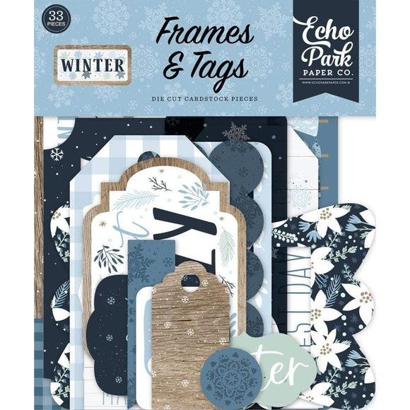 Scrapbooking  Echo Park Winter Cardstock Ephemera 33/Pkg Frames & Tags Ephemera