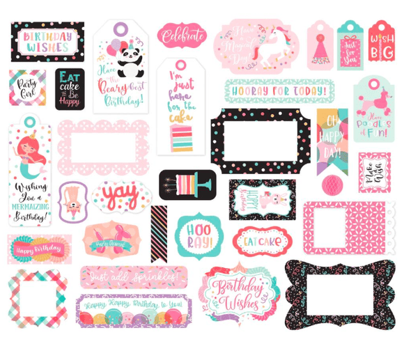 Scrapbooking  It's Your Birthday Girl Cardstock Ephemera 33/Pkg, Frames & Tags Ephemera
