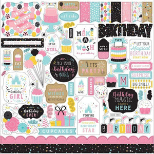Scrapbooking  Magic Birthday Girl Cardstock Stickers 12"X12" Elements Ephemera