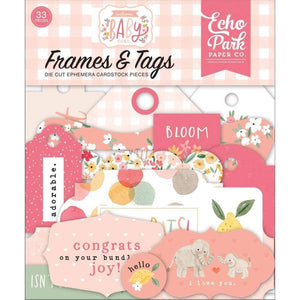 Scrapbooking  Welcome Baby Girl Cardstock Ephemera 33/Pkg Frames & Tags Ephemera
