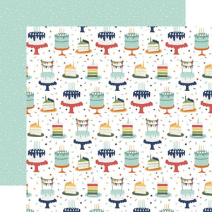 Scrapbooking  Echo Park A Birthday Wish Boy Double-Sided Cardstock 12"X12" - Birthday Boy Cake Paper 12"x12"