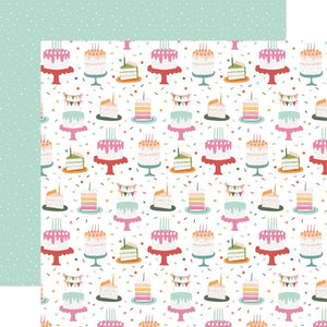 Scrapbooking  Echo Park A Birthday Wish Girl Double-Sided Cardstock 12"X12" - Birthday Girl Cake Paper 12"x12"