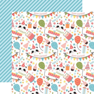 Scrapbooking  Echo Park Birthday Girl Double-Sided Cardstock 12"X12" - Party Pandas paper 12"x12"