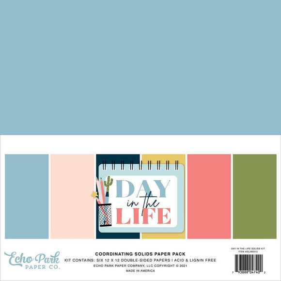 Scrapbooking  Echo Park Day In The Life Double-Sided Solid Cardstock 12