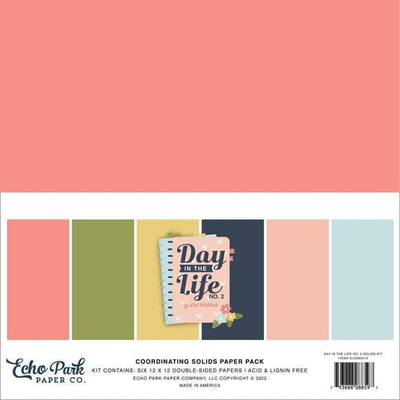 Scrapbooking  Echo Park Day In The Life No. 2 Solids Cardstock Paper Pack 6/pk Paper 12