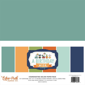 Scrapbooking  Echo Park Double-Sided Solid Cardstock 12"X12" 6/Pkg A Birthday Wish Boy, 6 Colors Paper 12"x12"