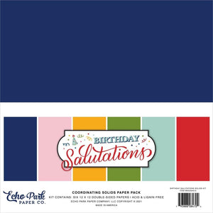 Scrapbooking  Echo Park Double-Sided Solid Cardstock 12"X12" 6/Pkg Birthday Salutations, 6 Colors paper 12"x12"