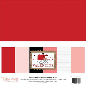 Scrapbooking  Echo Park Hello Valentine Double-Sided Solid Cardstock 12"X12" 6/Pkg  6 Colors Paper 12"x12"