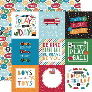 Scrapbooking  Echo Park Play All Day Boy Double-Sided Cardstock 12"X12" - 4x4 Journaling Cards Paper 12"x12"
