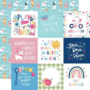 Scrapbooking  Echo Park Play All Day Girl Double-Sided Cardstock 12"X12" - 4x4 Journaling Cards Paper 12"x12"