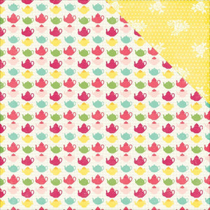Scrapbooking  Petticoats and Pinstripes Girl Tiny Teapots Paper 12x12 Paper 12"x12"