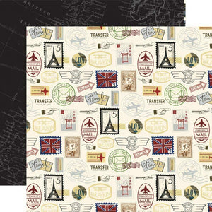 Scrapbooking  Scenic Route Double-Sided Cardstock 12"X12" Postage Stamps Paper 12x12